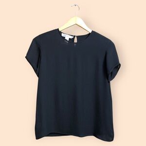 Vintage 90s Jones New York Black Silk Sheer Short Sleeve Blouse Top Women’s 6